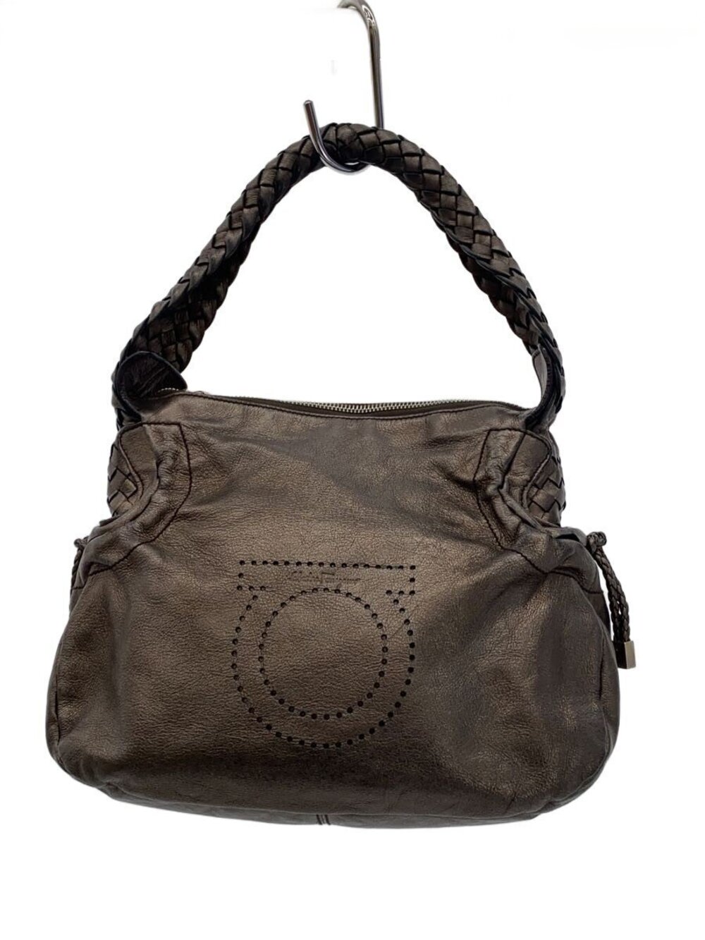 Salvatore Ferragamo Gancini Hobo Bag Leather Silver